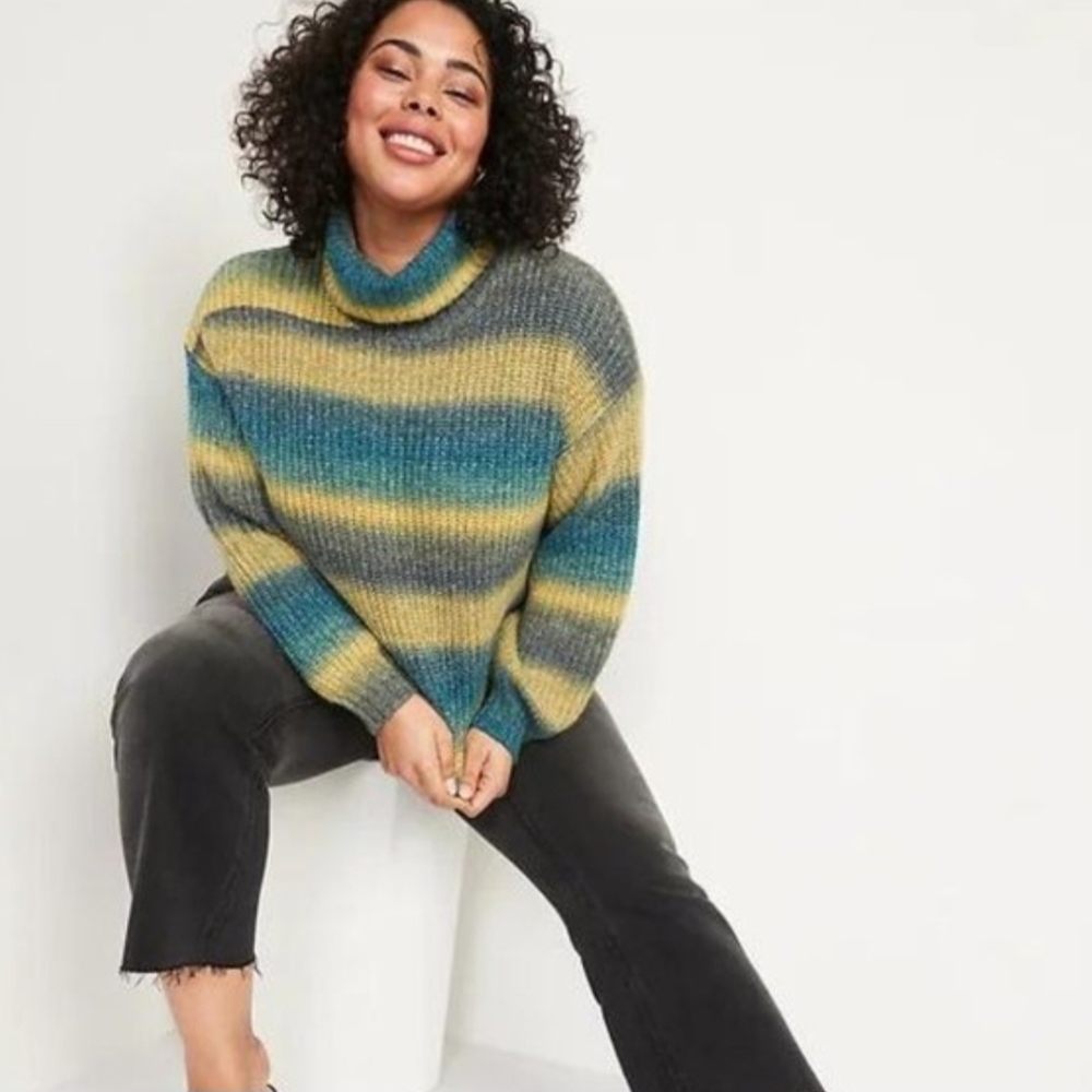 Old Navy 3XL Shaker Stitch Striped Turtleneck Womens Sweater